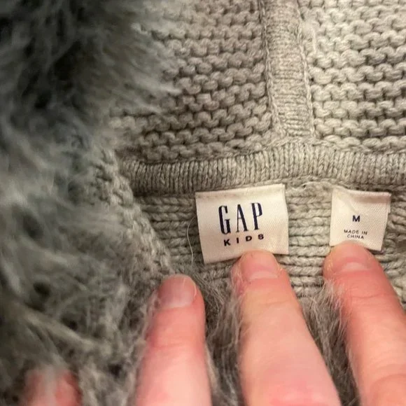 GAP Fur-Trim Hoodie Poncho Sweater size M in Heather Gray - Picture 5 of 9